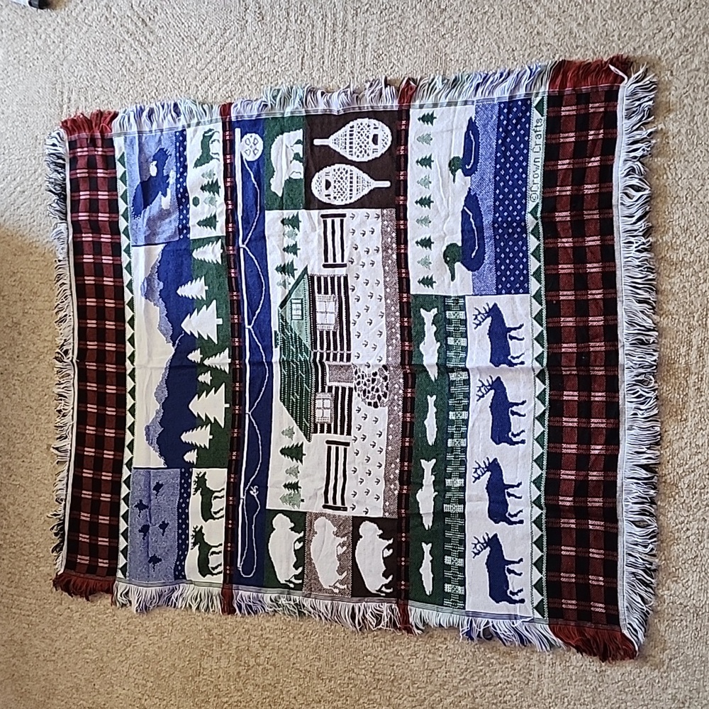 Vintage Crown Crafts Hunter Cabin Throw Blanket-Tapestry